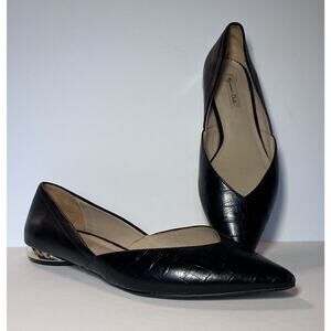 Massimo Dutti Womens Pointed Toe Flats EU 36 US 5.5 Black Embossed Leather Italy